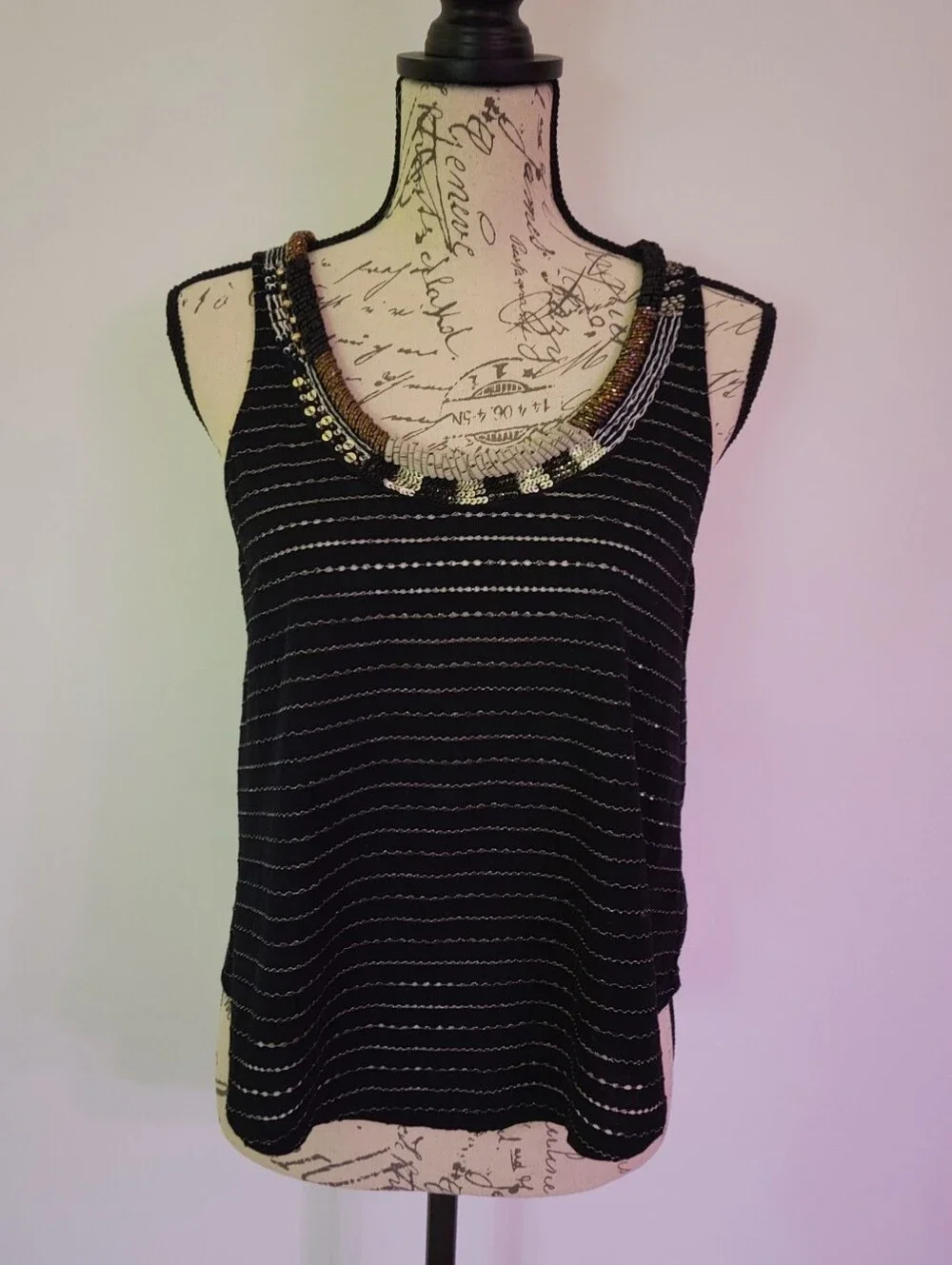 Free People Aztec Louie Split Back Beaded Tank Top Size Small